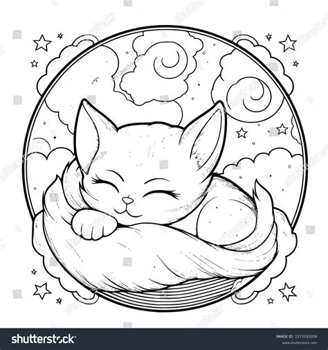 Cat Sleeping Coloring Page Drawing Kids Stock Vector (Royalty Free ...