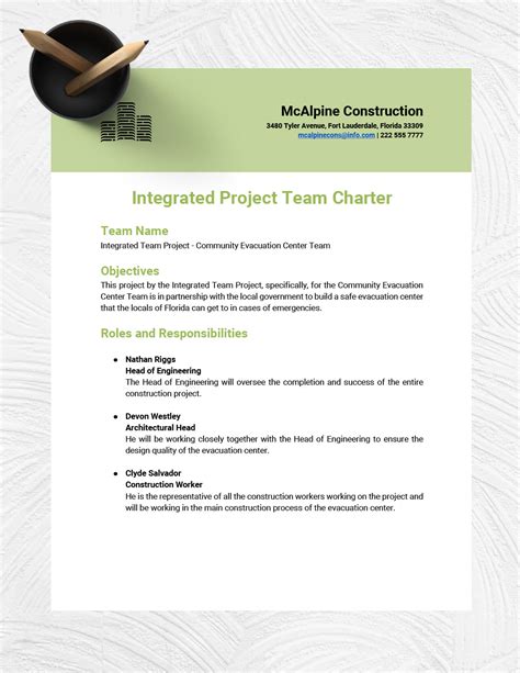 Integrated Project Team Charter Template in Word, Google Docs ...