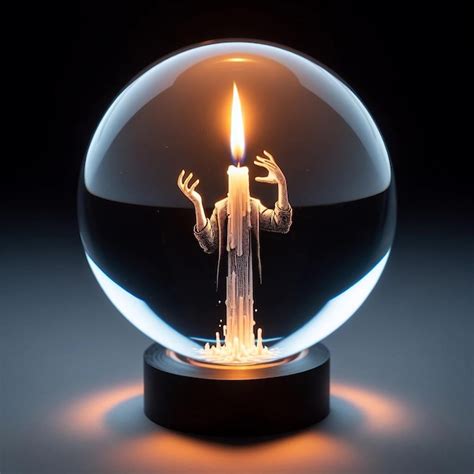 Premium Photo A Glass Ball With A Figure Of A Man Holding A Candle In It