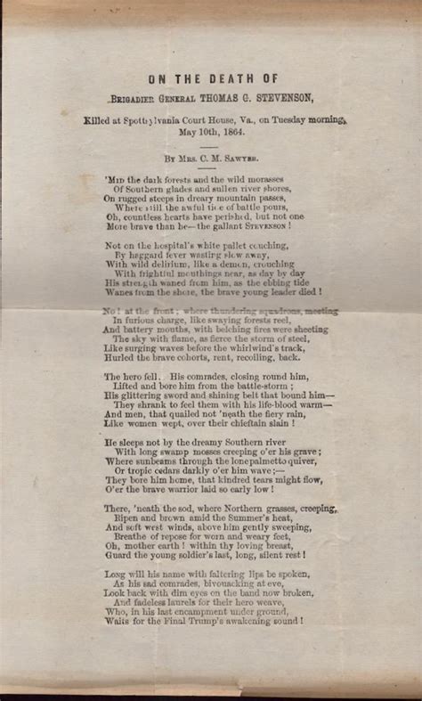 Memoir Of General Thomas Greely Stevenson Includes Broadside Poem Titled On The Death Of