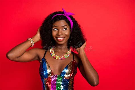 Photo Of Impressed Cute Curly Dark Skin Woman Dressed Pinup Clothes