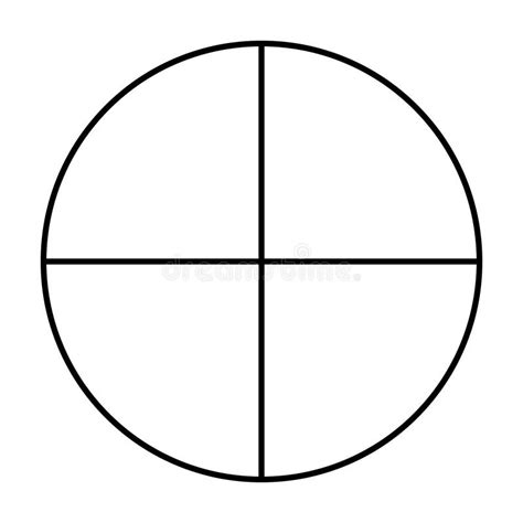 Circle Divided In 4 Segments Outline Style Pizza Pie Round Shape Cut In Four Equal Slices