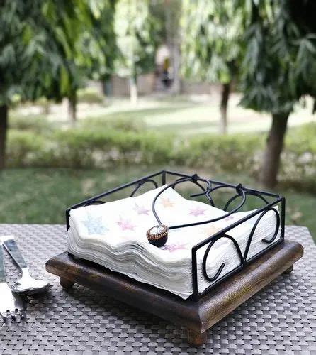 Wrought Iron And Wooden Napkin Holder For Dining Table Kitchen