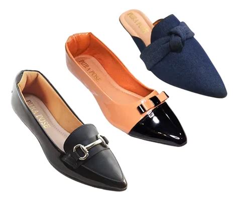 Kit Sapatilha Feminina Moc T Preto Ld Nude Pto Mule Jeans