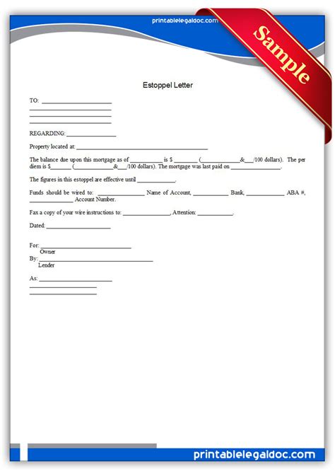 Free Printable Estoppel Letter Form (GENERIC)