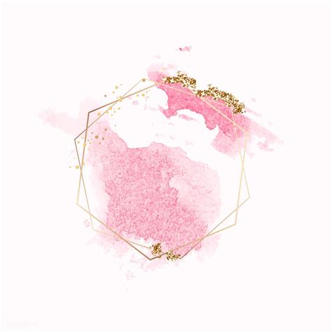 Gold Hexagon Frame On Pink Watercolor Background Vector Premium Image