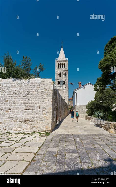 Old Town Of Rab In Croatia With The Bell Tower Of The Church Of The