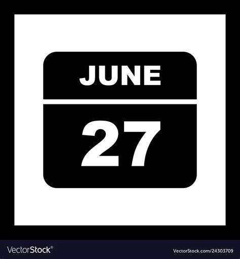 June 27th date on a single day calendar Royalty Free Vector