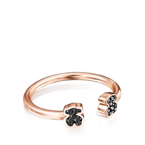 Anillo Abierto De Plata Vermeil Rosa Con Espinelas Motivo Oso Tous