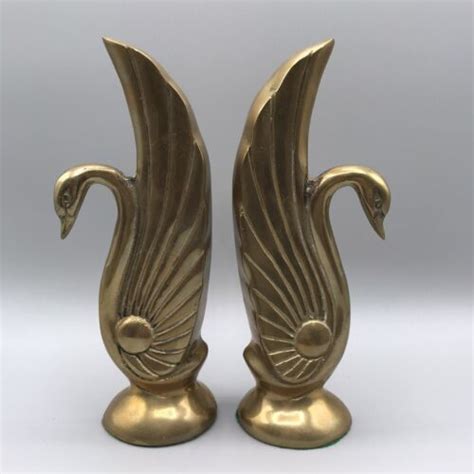 Vintage Art Deco Large Pair Of Brass Swan Bird Figurine Bookends 8 4582509285