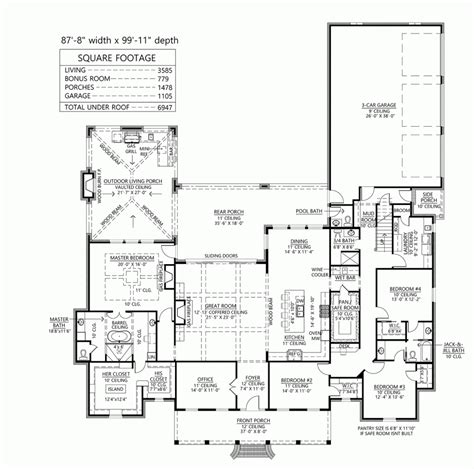 4 Bedroom Louisiana Style House Plan With Safe Room - Detail Plans