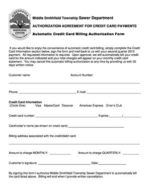 Fillable Online Automatic Credit Card Billing Authorization Form Fax