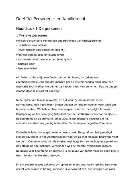 Privaat Recht Samenvatting Examen Deel Iv Personen En Familierecht