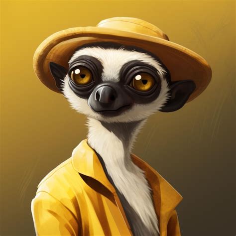 Premium Photo Cartoon Sifaka Lemur Illustration In Yellow And Black