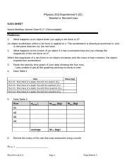 Phys204 Lab5 Docx Physics 204 Experiment 5 O Newtons Second Law DATA