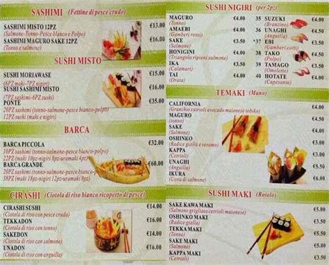 Menu at Miyabi restaurant, Rome, Via Ostia 22