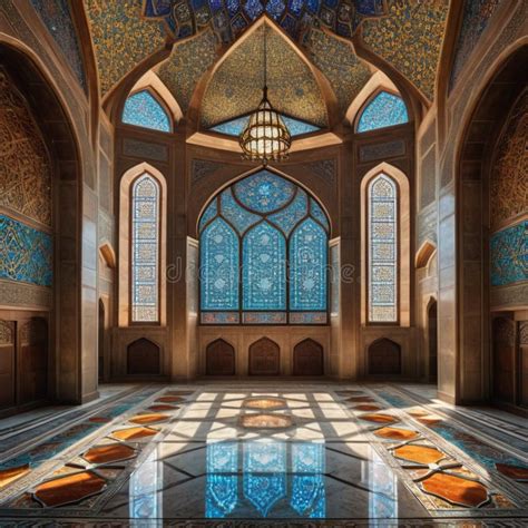 Interior of Islamic mosque stock illustration. Illustration of ...