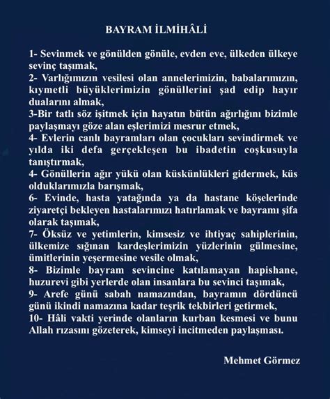 Mehmet Görmez on Twitter Bugün Kurban Bayramının manevi ikliminde bir