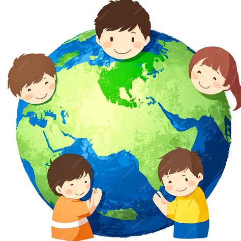 Premium Photo | A group of children around a globe with the words kids