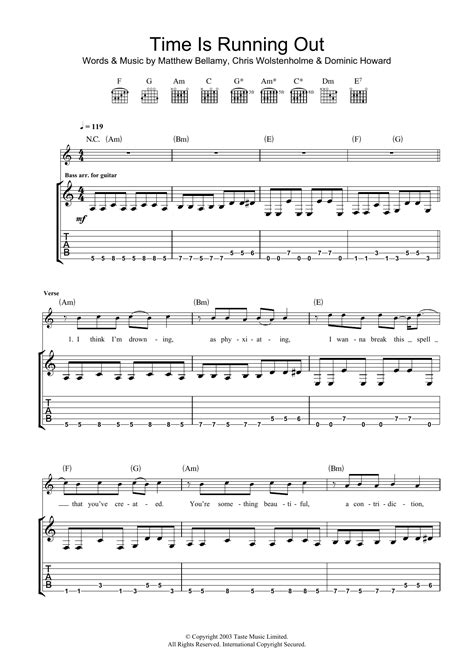 Time Is Running Out Sheet Music Muse Guitar Tab