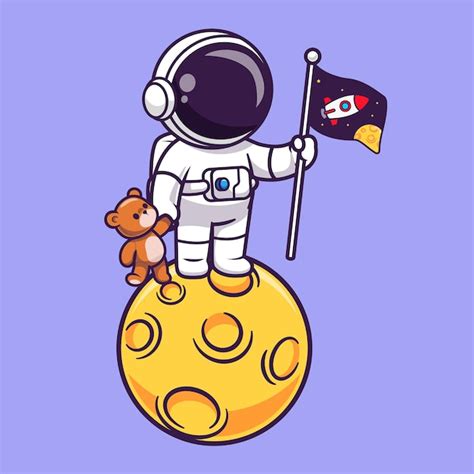 Lindo Astronauta Sosteniendo La Bandera De Cohetes En El Planeta En El Espacio Ilustración De