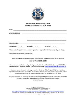 Fillable Online Antigonish Highland Society Membership Registration