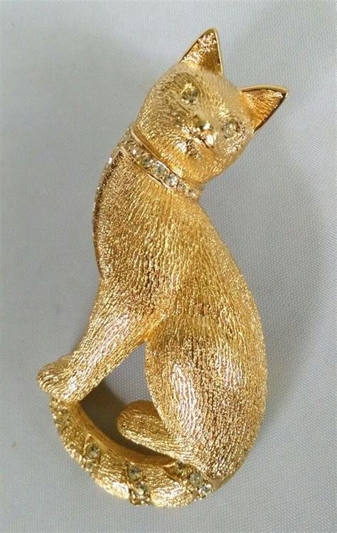 Beautiful Vintage Christian Dior Goldtone And Swarovski Crystal Cat