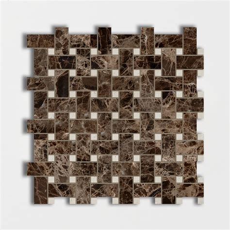 Emperador Dark Crema Marfil Polished Basket Weave Marble Mosaic 1212