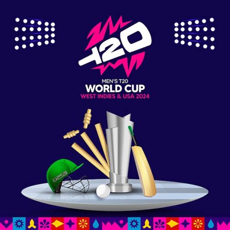 Premium Vector T20 World Cup With Theme Trophy Stadium Light Bat