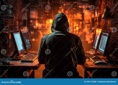 An Unknown Hacker Wearing A Hoodie Against A Background Of Computer