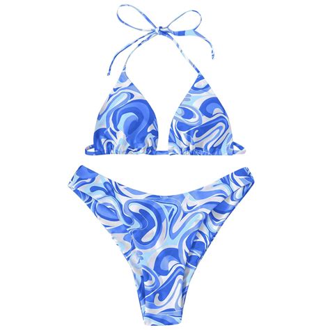 Yotmkgdo Womens Swimsuits Women Floral Print Triangle Tie Side Bikini