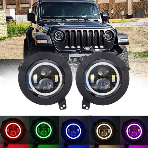 7 Inch RGB LED Headlights with 9inch Adapter Plate for Jeep Wrangler J ...