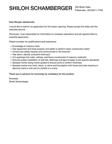 Mason Cover Letter Velvet Jobs