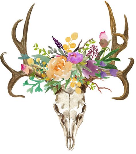 Deer Skull Antlers Flowers Bohemian Print Boho Art Print Etsy