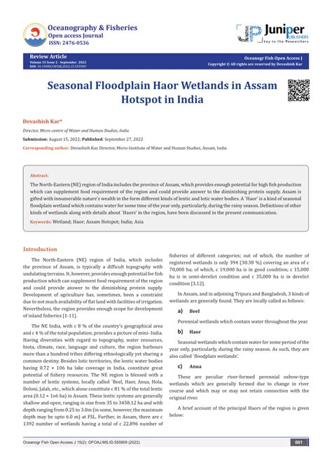 (PDF) Seasonal Floodplain Haor Wetlands in Assam Hotspot in India