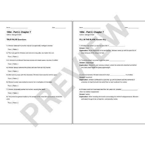 1984 by George Orwell - Part 2 Chapter 7: Quiz, True/False, Fill in the