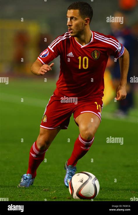 Brussels, Belgium. 13th Oct, 2015. Eden Hazard of Belgium controls the ...