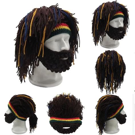 Wig Beard Hat Hobo Rasta Handmade Knit Warm Winter Cap Men Women Party