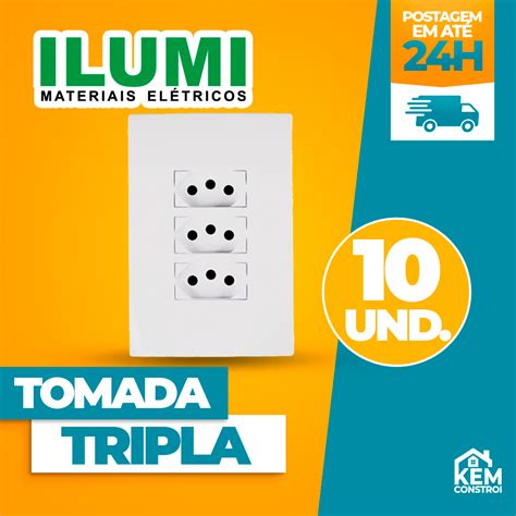 Tomada Tripla 10a Monobloco Espelho 4x2 Bivolt Linha I9 Ilumi Shopee