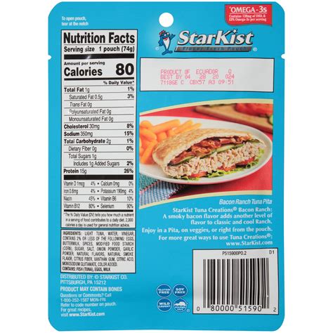 Starkist Tuna Creations Ranch Nutrition Facts Bios Pics