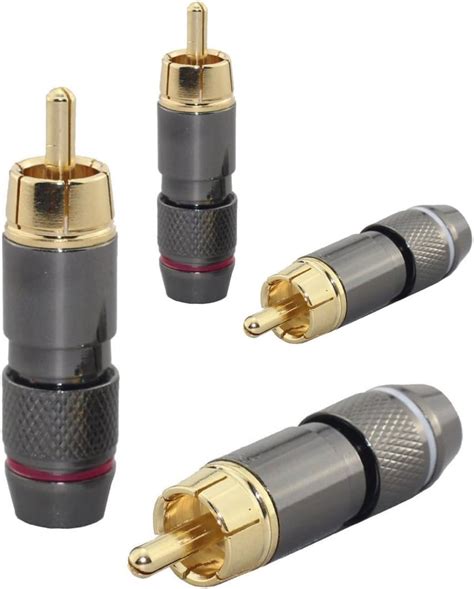 [4 Pcs] Hi End Rca Male Plug Adapter Audio Phono Gold Plated Solder Connector Wv