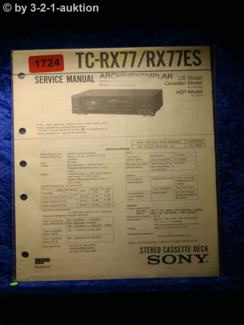 Sony Service Manual Tc Rx77 Rx77es Cassette Deck 1724 Eur 1360