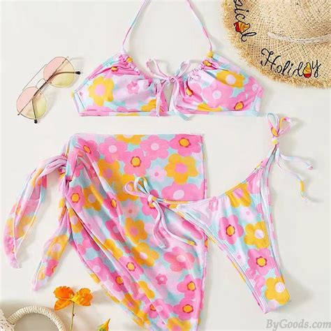 Sexy Blume Bunte Mesh Chemise BH Unterhose Dreieck Bikini Stück Set Badeanzug Strand Sommer