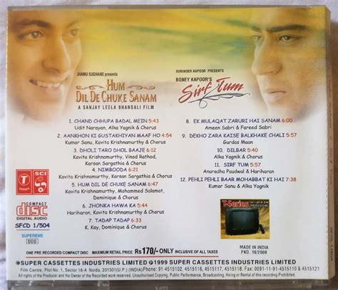 Sirf Tum Hum Dil De Chuke Sanam Hindi Audio Cd Tamil Audio Cd