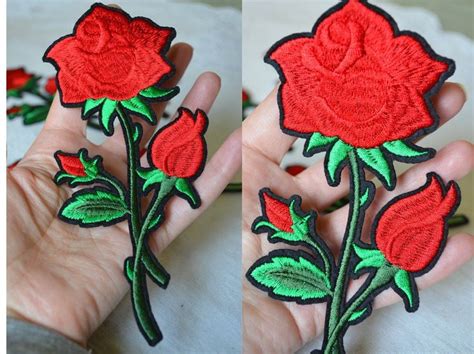 Red Big Flower Patch Embroidery Patch Iron Rose Patch Red Floral