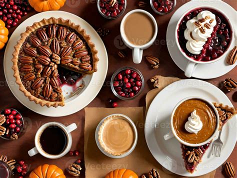 A Table Topped With Desserts And Cups Of Coffee Ai Generated