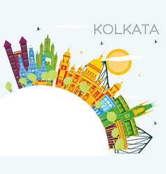 Outline Kolkata Skyline with Blue Landmarks Vector Image