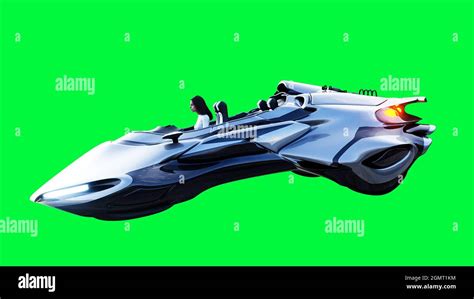 Futuristic Sci Fi Flying Car With Girl Green Screen Isolate 3d