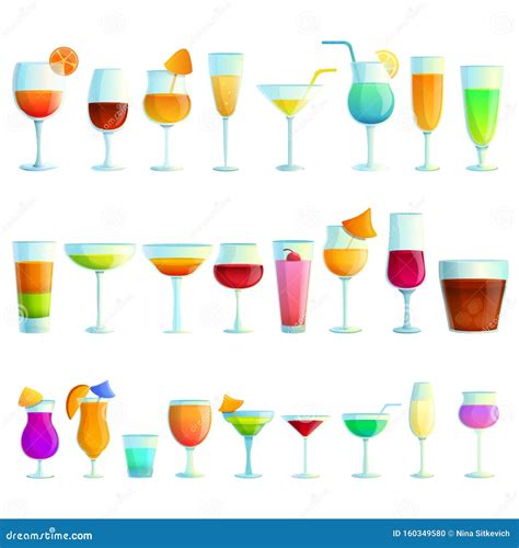 Cocktail Icons Set Cartoon Style Stock Vector Illustration Of Mint