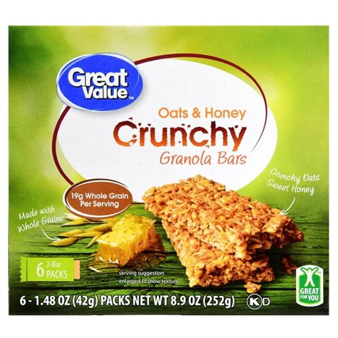 Great Value Crunchy Granola Bars Oats And Honey 1 4 Oz 6 Count